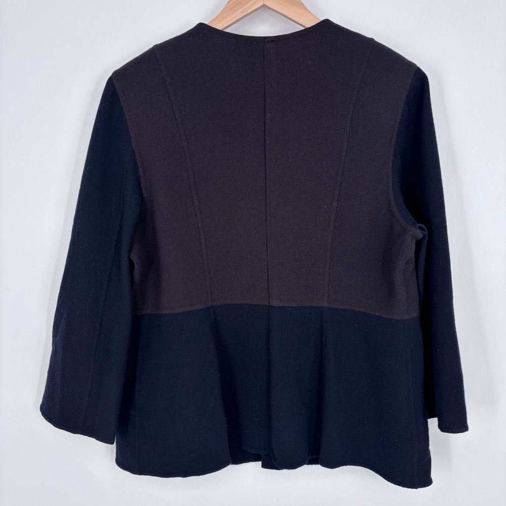 St. John "Sewn By Hand" 100% Wool Colorblock Boxy Zip Jacket Womens 16 Black - Picture 7 of 8